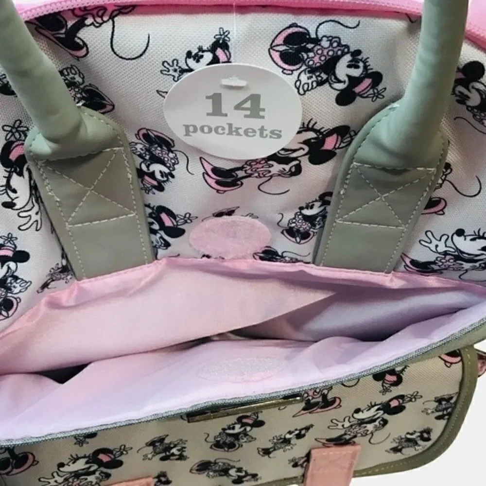 New! Disney Baby Minnie Mouse Multi-Piece Diaper Backpack Changing Pad Bag Set